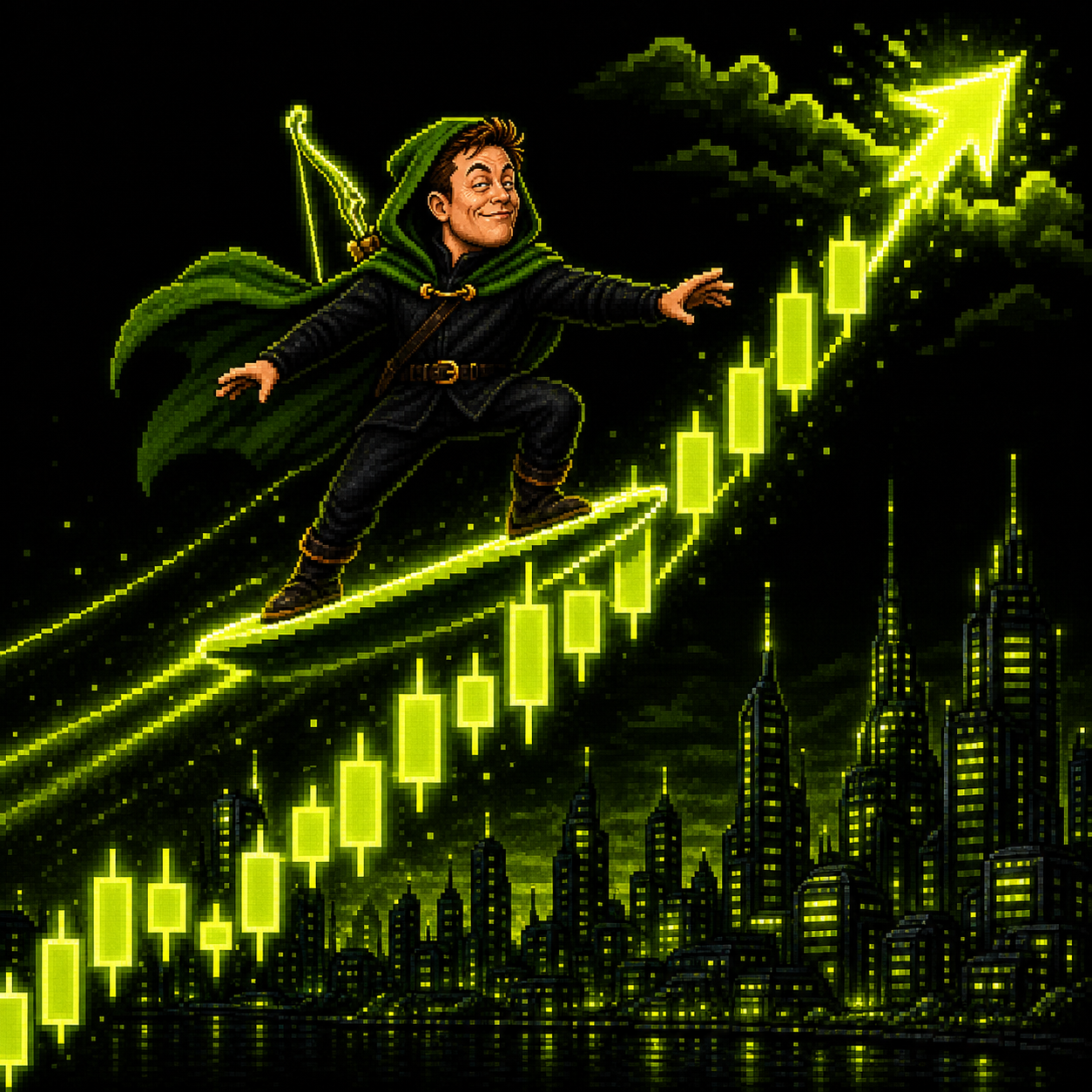 Elon Hood riding a rising chart